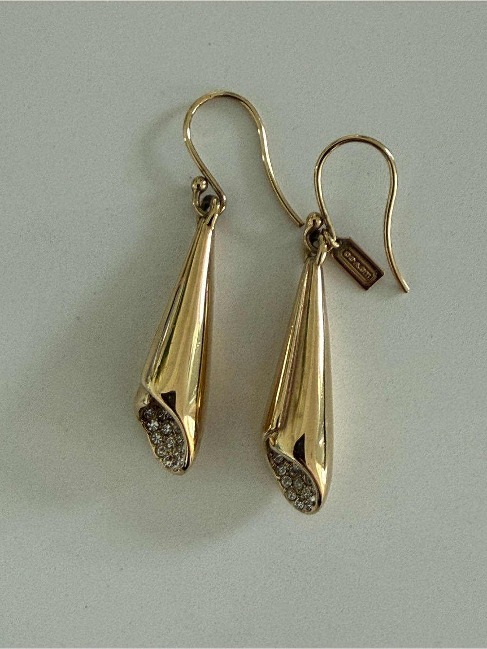 Coach Gold-tone Teardrop Crystal Dangle Earrings